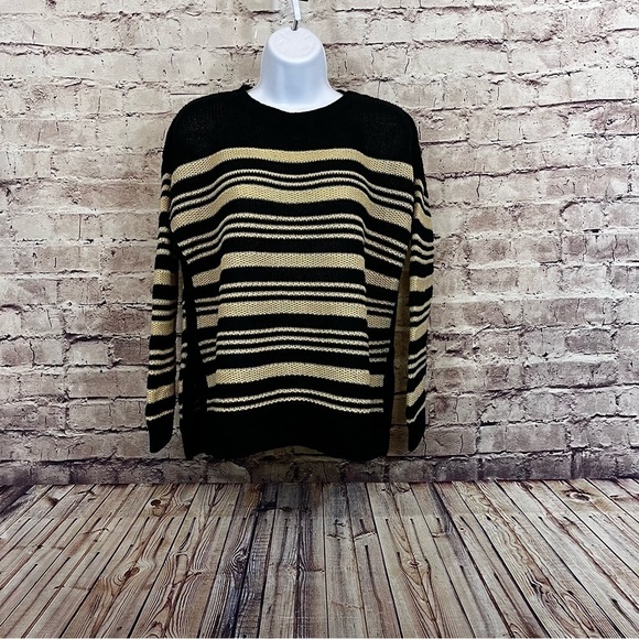 Polo Ralph Lauren Black Tan Stripe Linen Knit Sweater - Picture 1 of 15